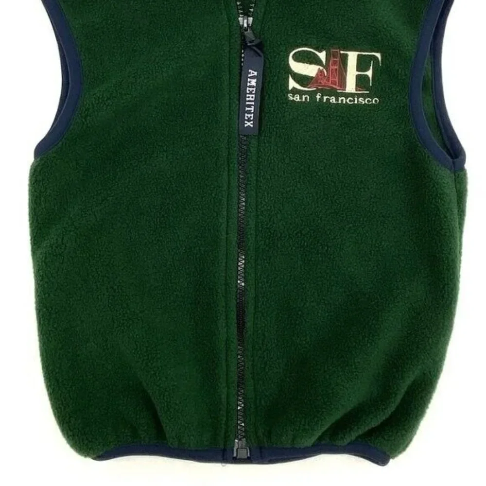 AMERITEX Vintage Hunter Green San Francisco Zip Up Fleece Vest Child Size Small - Picture 3 of 6